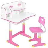 Oyajia Kinderschreibtisch Set, höhenverstellbarer Kindertisch und Stuhl mit Schublade & Bücherständer, Kinder Schreibtisch für Jungs & Mädchen (Normales-Rosa)