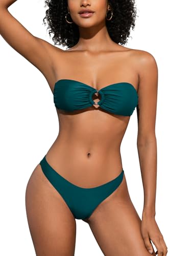 SHEKINI Damen O-Ring Schnürschuh Bandeau Bikini Set Badeanzug...