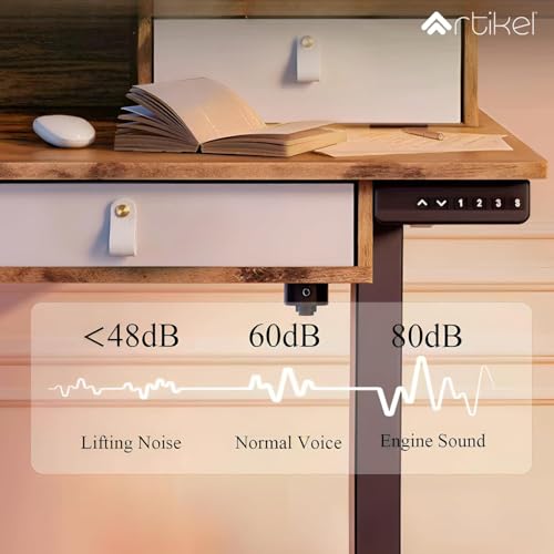 Image of ARTIKEL Valor Electric Height Adjustable Standing Desk with Storage Drawers & Shelves| Sit-Stand Desk for Home Office |Ergonomic Workspace Table (Brown, Valor (120 * 69cm))