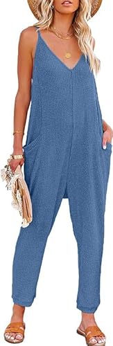 Haibang Jumpsuit Damen Sommer Ärmellos Latzhose Lang Träger Overall Locker V-Ausschnitt Romper Casual Arbeitshose Playsu...