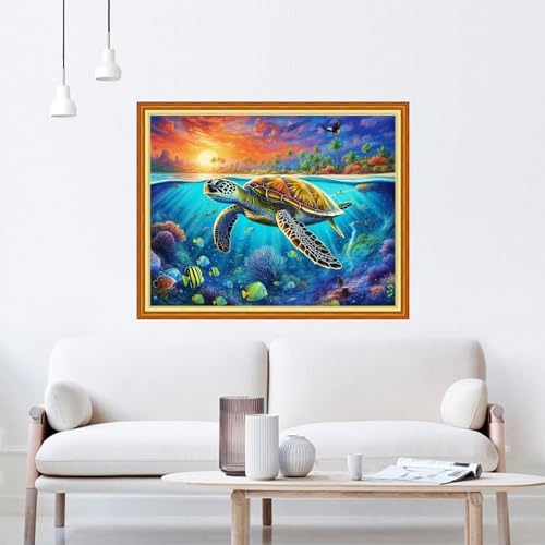 Image of DMCVIVR Stamped Cross Stitch Kits for Beginners Adults Needlepoint Kits for Beginners Embroidery Kits for Adults Crossstitch Kit for Beginners 11CT-Colorful Turtle 16x20 inchs