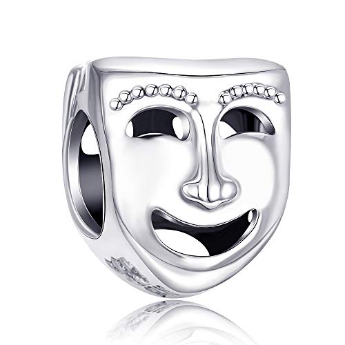 Abalorio de plata de ley con máscara de teatro que no se desgasta ni pierde el brillo 2