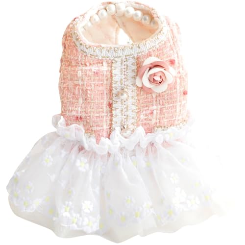 ISUPY ペット服 犬服 スカート ドレス 可愛い ワンピース 秋冬 ペットウェア ドッグウェア コート 小中型犬 洋服 人気 防寒 保温 着物 ワンちゃん 猫服 お散歩 お出かけ (XL,ピンク)