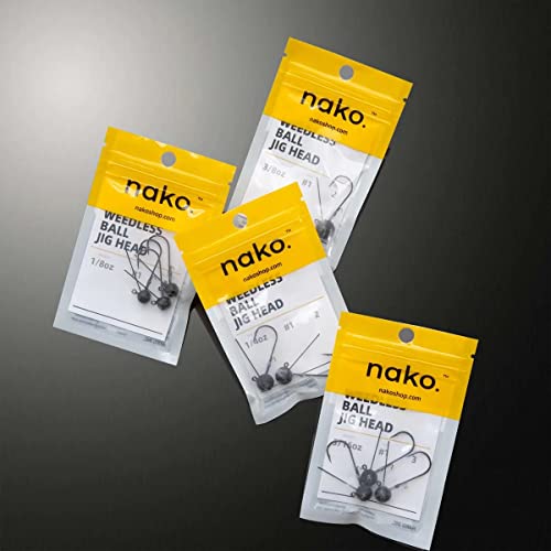 nako. 200% Sensitivity Tungsten Weedless Ball Jig Head, Ball Jigheads for Swimming jig (3/8 oz (2 Pack) - # 3/0 Hook)