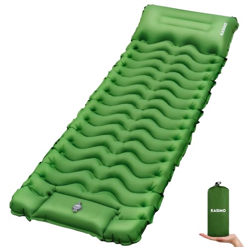 KASIMO Sleeping Mat – Ultralight & Thick Inflatable Camping Sleeping Pad Air Mattress Self-inflating Bed with Built-in Pump & Pillow Compact for Camping Backpacking Hiking Traveling