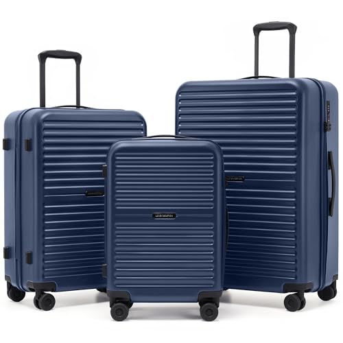 Image of LONG VACATION Luggage Sets, PC Lightweight Suitcase with Spinner wheels, 3 Piece Luggage Set with TSA Lock, Hard shell Suitcase Set, Checked Travel Suitcase (Blue, 3 Piece Set)