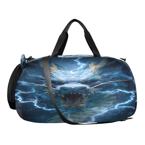 Gym Travel Duffle Bag for Boys Girls Dragon Thunderdragon Thunder Sports Dance Bag with Shoe Compartment & Wet Pocket Football Kids Travel Bag Teens Sleepover Carry2