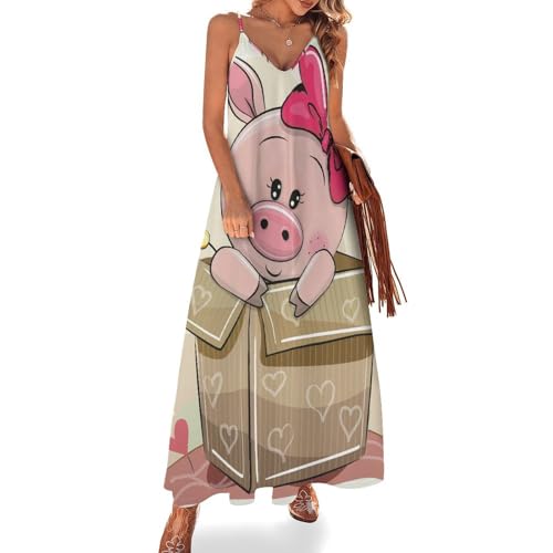 Robe longue d'été Cochon Mignon sans manches au décolleté en V