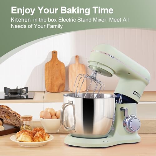 Image of Kitchen in the box 7QT 900W 10-Speed Stand Mixer, Tilt-Head Kitchen Electric Mixer with Dough Hook, Whisk & Flat Beater(Pastel Green)
