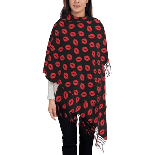 Sexy Red Lips Kiss Print Women'S Warm Scarf Tassel Scarf Shawl Warm Ladies Fringed Shawl Wraps3