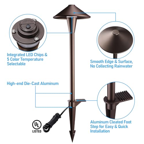 Image of LEONLITE 6-Pack 5CCT Low Voltage LED Pathway Lights, Flat Cone Head