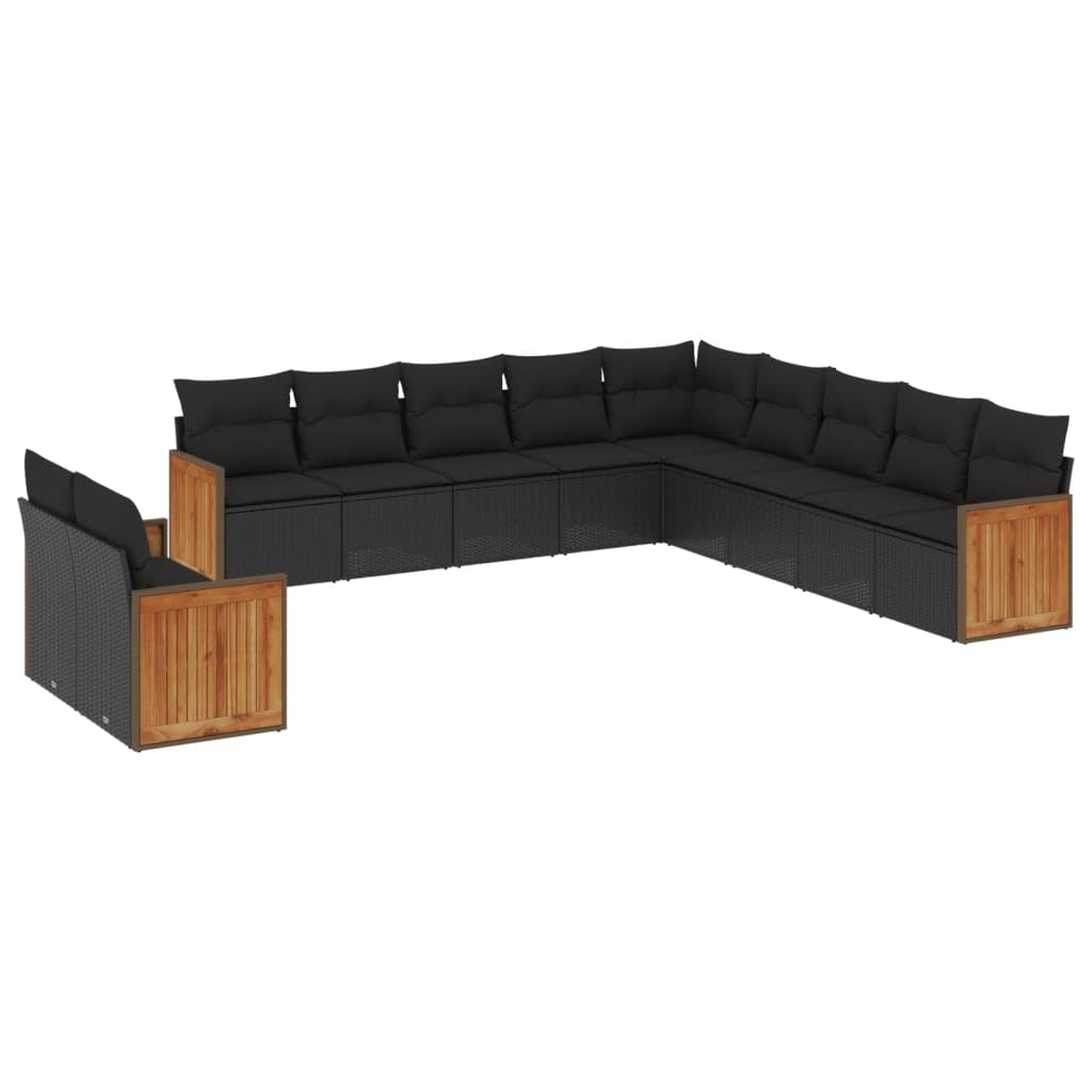 Juego de muebles de jardín de ratán de polietileno, color negro, 11 piezas, con cojín, diseño modular para terraza, jardín y balcón