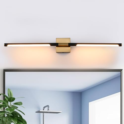 Image of TODOLUZ 40-Inch 5CCT 22W LED Bathroom Light Fixture, 2700K-5500K Wall Sconce Vanity Lighting with Rotatable Lamp Tube, Black & Brushed Brass