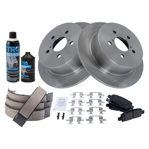 Image of TRQ Rear Brake Pad & Rotor Kit, with Chemical Kit Parking Brake Shoe Set Ceramic Compatible with 2008-2009 Subaru Legacy