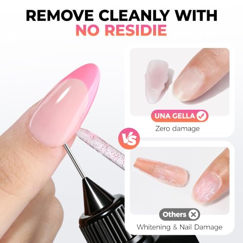 Image of UNA GELLA 30ML*2PCS Nail Glue Remover for Press On Nails Pinpoint Tip | Acetone-Free Quick&Gentle Soak-Off Semi Solid Gel Nail Glue (Lamp-Free) for Home DIY Nail Art & Salon Use, Not for U /V Gel