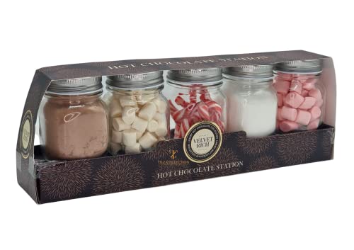 Hot Chocolate Station Kit - Christmas Hot Chocolate Gift Set In 5 Reusable Jars Containing Drinking Chocolate Mix Pink And White Hot Chocolate Marshmallows Candy Canes - Options Hot Chocolate Sets