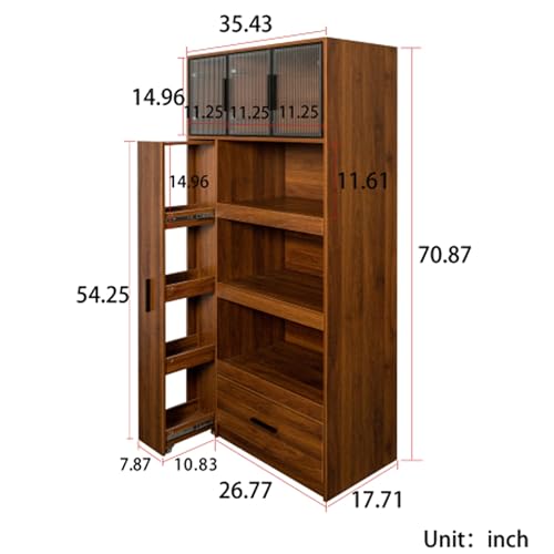 Image of Farmhouse Kitchen Pantry Cabinet, 70.87 inch Tall Freestanding Cupboard with Multi-Tier Storage Rack and Microwave Stand for Kitchen, Dining Room, Dark Walnut