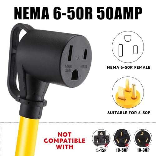 Image of Tellegloww NEMA SS2-50P to 6-50R 50Amp 6AWG Welder Adapter Cord SS2-50P Male to 6-50R Female, Heavy Duty 4 Prong to 3 Prong Adapter for Generator RV, STW 6AWG /3C, 1 FT, ETL Listed