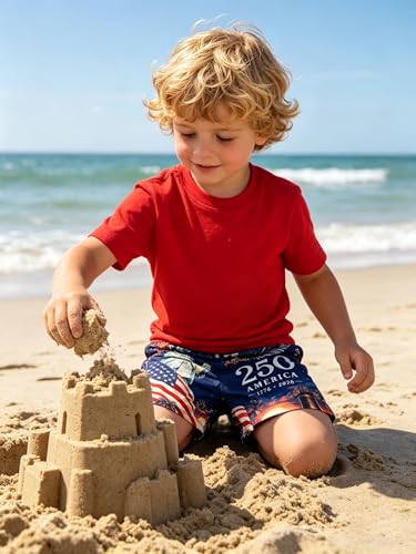 Image of Ithalt Boys 4th of July Swim Trunks 250 Anniversary USA Swimsuits American Flag Beach Swimsuit Toddler Swim Shorts