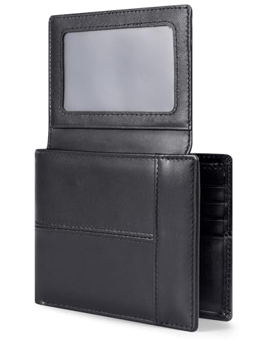 Image of Swallowmall Wallet for Men RFID Blocking Genuine Leather Mens Wallets Bifold with 2 ID Window 13 Card Slots black-417
