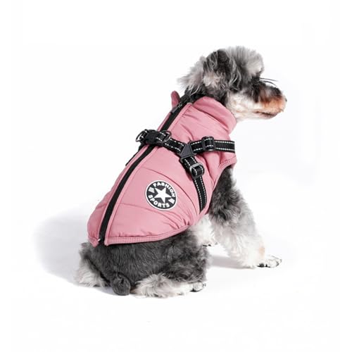 GJHOTRPF 犬服 冬用 一体型綿入れを牽引する 犬 ベスト 綿服コート 犬 ダウンベスト 軽量 着脱簡単 秋冬 防寒 防水ジャケット 暖かい ペット服 小型犬 中型犬 お出掛け お散歩服 (ピンク,L)