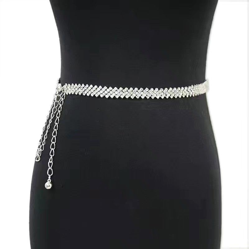 Women-Sparkle-Rhinestone-Thin-Belt - Adjustable Glitter Waist Belt for Wedding Dress Formal Dress Jean4
