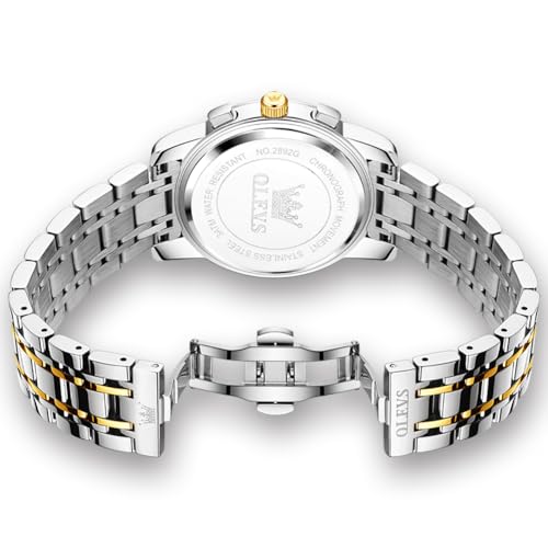 Image of OLEVS Watch for Men Classic Business Dress Analog Quartz Stainless Steel Waterproof Luminous Date Diamond Men Silver Watch