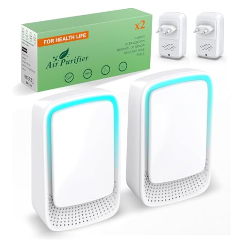 Mini Purificatore d'Aria a Ioni Negativi (2 Pezzi) - Elimina Odori di Animali, Fumo e Polvere - Operazione Silenziosa e Senza Filtri - Ideale per Piccoli Spazi come Camera, Bagno, Cucina e Lettiera