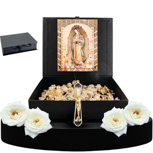 Nuestra Fe 14k Gold Plated Deluxe Wedding lasso crystal with Jesus christ and virgen de Guadalupe - Lazo para boda - Lazos bodas de iglesia para novios - lasso for wedding ceremony catholic set