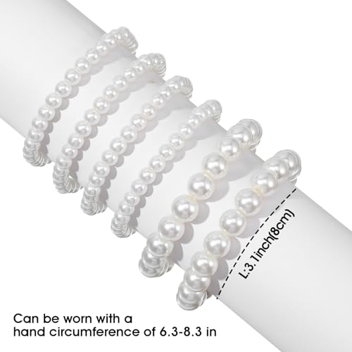 6 Pcs Pearl Bracelet Stack White Pearl Stretch Bracelets For Women Stackable Elastic Beaded Bracelet For Women Bridesmaid Bridal Wedding Jewelry2