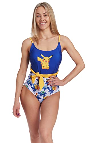 Pokemon Pikachu Adult Womens One Piece Bathing Suit Blue Small