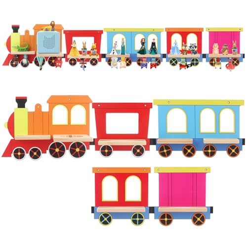 Image of for TonieBox 1 /2 Tonies Figures Organizer Storage Wall Shelf | Colorful Little Five-Train Magnetic Floating Shelves Display Collection for 30~40 Tonie Box Characters