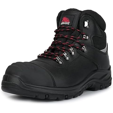 KAM-LITE Work Boots for Men, Steel Toe Waterproof Safety Boots, Leather Construction Puncture Proof Slip Resistant Durable Comfortable Heavy Duty Industrial Boots Black Cover