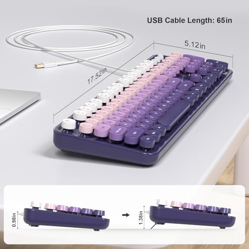 Image of MOFII Computer Keyboards Wired, Plug Play USB Full Size Typewriter Keyboard, Cute Colorful Aesthetic Keyboard with Foldable Stands for Windows PC Laptop (Purple Gradient)