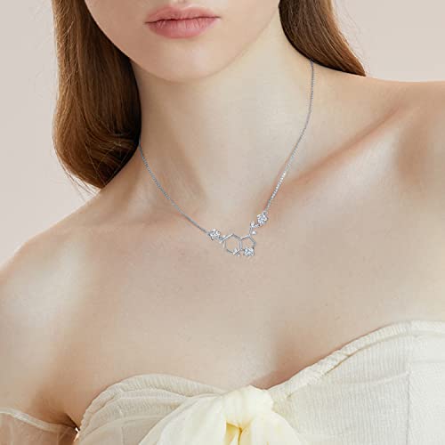 Happiness Serotonin Necklace for Women - 925 Sterling Silver Chemical Molecule Jewelry3