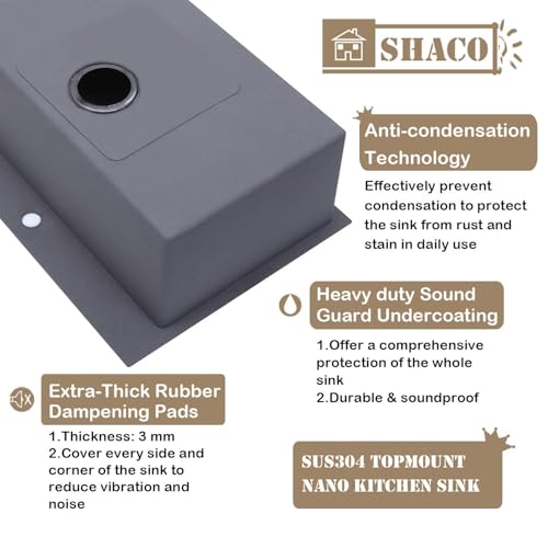 Image of SHACO 28 Inch Drop in Black Kitchen Sink, Gunmetal Black Top Mount Stainless Steel 9 Inch Deep Single Bowl Laundry Utility Wet Prep Sink