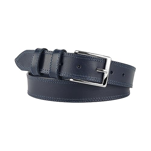Mix Your Beauty MYB - Cinturón para hombre de 100% piel auténtica cruppone – Altura 35 mm – Doble costura – Fabricado en Italia, azul oscuro, 105 - 120 cm