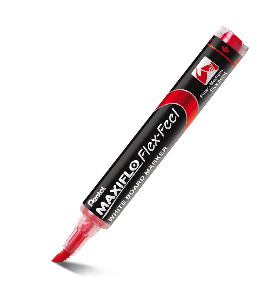 Pentel Rotuladores para pizarra blanca MWL5SBF-BX Maxiflo Flex-Feel, 12 unidades, color rojo.