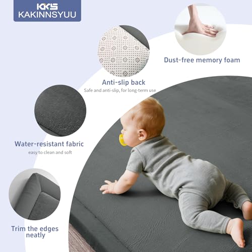 Image of 2-Inch Extra Large Memory Foam Play Mat | 59 inchx79 inch Large Baby Play Mat for Tummy Time & Crawling | Memory Foam with Non-Slip Base | Ultra Soft Flannel Cover | for Infants & Toddlers, Dark Gray