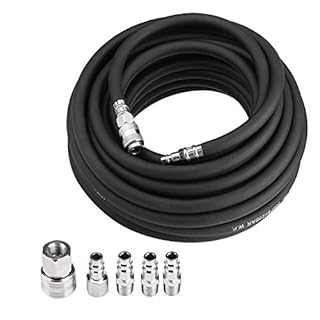 Tubo per aria compressa in gomma, 1/4 pollici, attacco rapido, 15 m 300 PSI Tubo Alta Pressione tubi flessibili durevoli 9,5 mm di diametro con 5 accessori