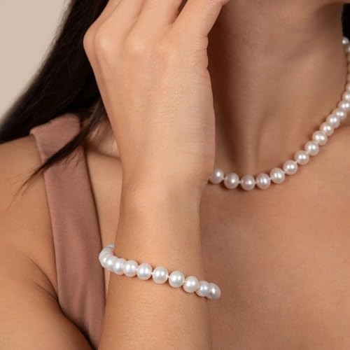 Freshwater Pearl Necklaces Set for Women Includes White Silver Pearl Bracelet and Pearl Diamond Stud Earrings Jewelry Set for Women Men Mother Wife Girlfriend Birthday Wedding Christmas Gifts3