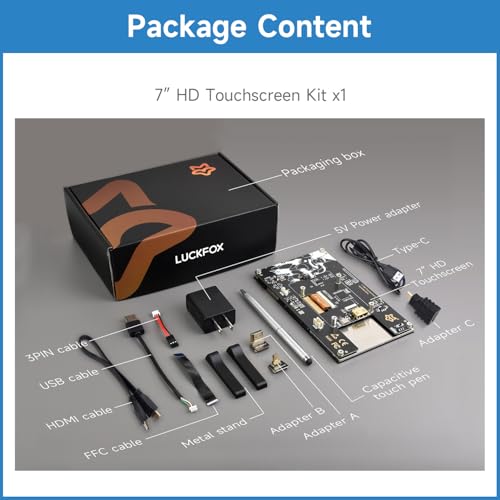 Image of KLAYERS LUCKFOX Touchscreen for Raspberry Pi,7 inch HDMI 1024x600 Portable Monitor Compatible with Raspberry Pi 5 /4 /4B /3 /3B /Zero 2 W /All Pi Version,Plug & Play LCD IPS Display with Stand