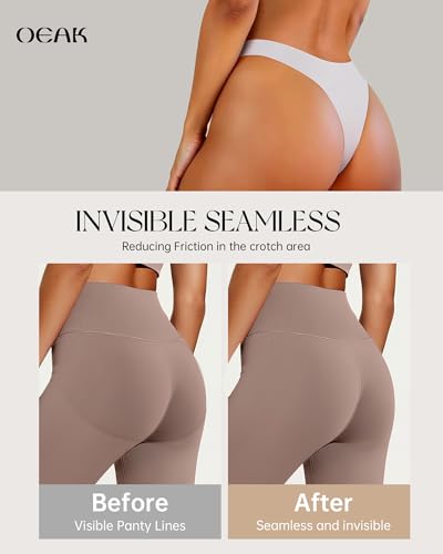 Image of OEAK Seamless Thongs for Women Invisible Thongs No Show Thong Panty Liners Tangas Comfortable Workout G-Strings Underwear White XS