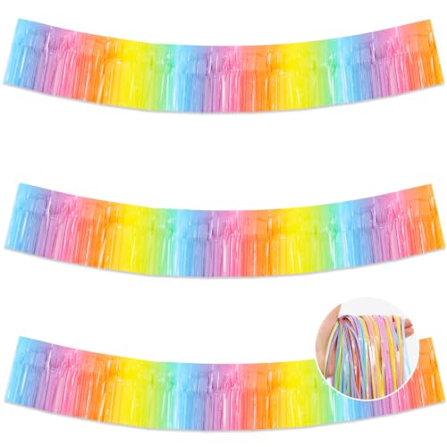 Image of BEISHIDA 3 Pack Light Macaron Foil Fringe Garland 30ft Wall Tinsel Banner