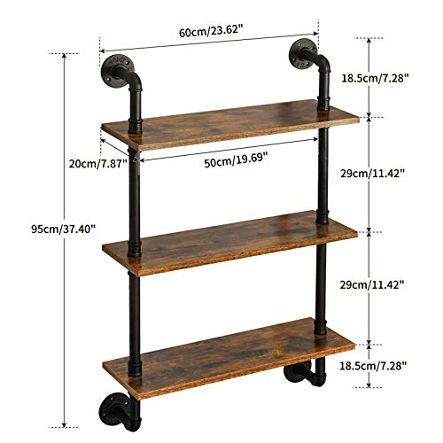 Ibuyke Pipe Floating Shelves,37.5" Industrial Pipe Shelves,3-Tier Rustic Wall Mount Bookcase,Metal Bracket Storage Wall Shelf For Bedroom, Kitchen, Living Room, Bathroom Gl-Tm003 #TOP2