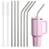 6 Pack Stainless Steel Straw Replacement for Stanley 40 oz 30 oz Tumbler,3 Straight + 3 Curved BPA Free Reusable Metal Straws with Cleaning Brush, 12Inch Long Drinking Reusable Accessories