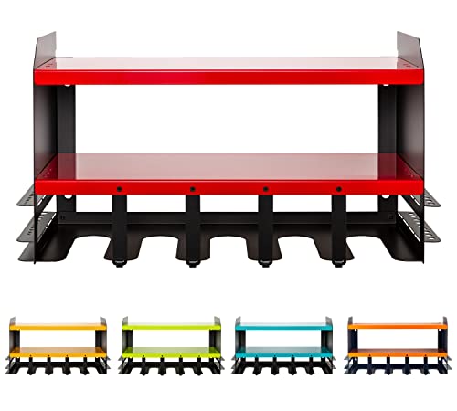 Toolganize Power Tool Organizer Wall Mount - Heavy Duty Metal - 5 Drill Holder Storage - Cordless Tool Organization - Utility Rack - Premium Garage Shelving - Pegboard Mounted Workshop Shelf Red #TOP2