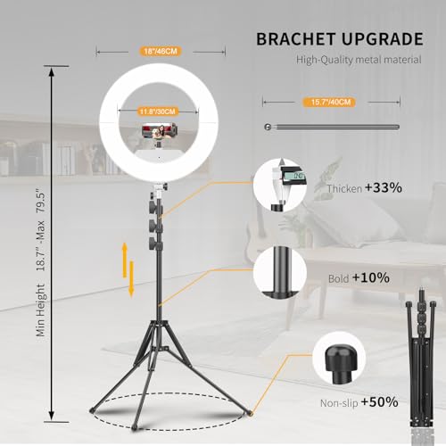 Image of 55W18 45cm Ring Light Kit [New Version] 6700K Dimmable LEDRinglightTripod Stand Dual Phone Holder for iPhone Selfie Makeup LashTattoo Studio Lighting Painting,Photo Video Recording (White)