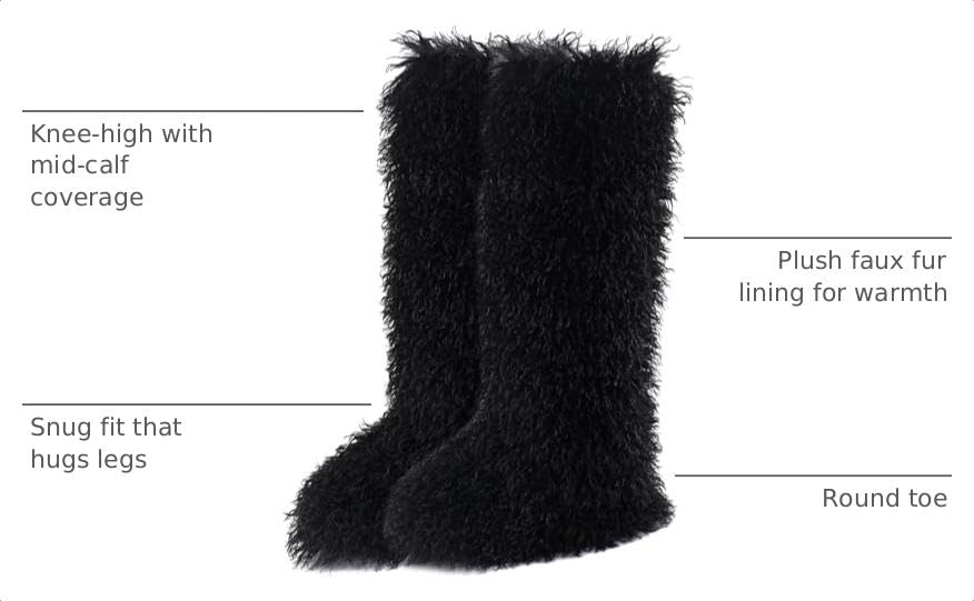 Image of Valpeak Faux Fur Tall Furry Boots for Womens,Long Winter Boots for Girls,Mongolian Fluffy Boots for Kids Fuzzy Knee-High Boots