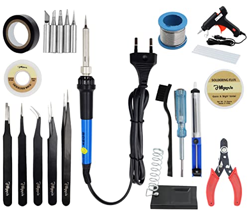 Image of Hillgrove 60W Temperature Controlled Soldering Iron Kit with Solder Wire and Interchangeable Tips Conical Flat Pointed Round for Electronics Repair DIY Professional Use (13-in-1)